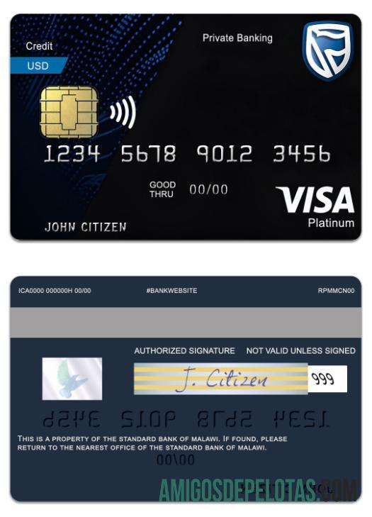 Malawi The Standard Bank Platinum Debit Visa Card template